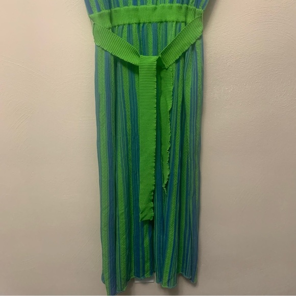Misook Sleeveless Soft Ribbed Knit Belted Maxi Dress Green Blue Striped Size XL - Picture 4 of 11